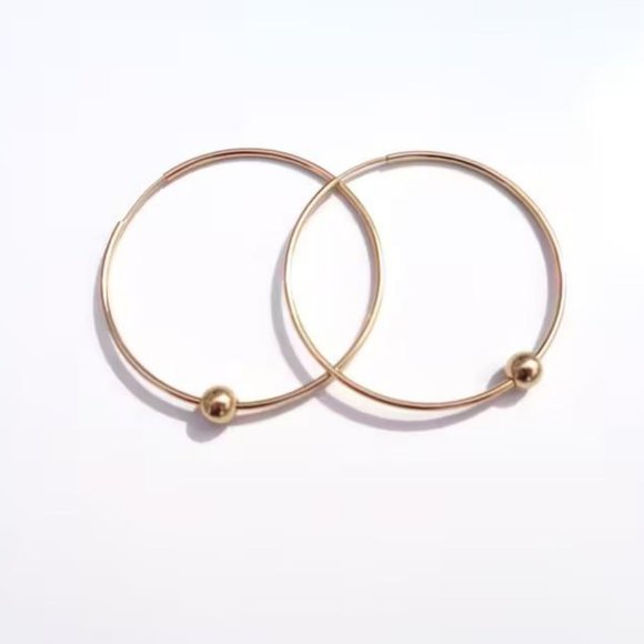 14K Gold Filled Ball Hoop Earrings Hypo Allergenic Pair of Gold Thin Hoops New! - Picture 1 of 3